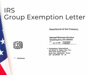 Graphic: u.S. flag, IRS exemption letter